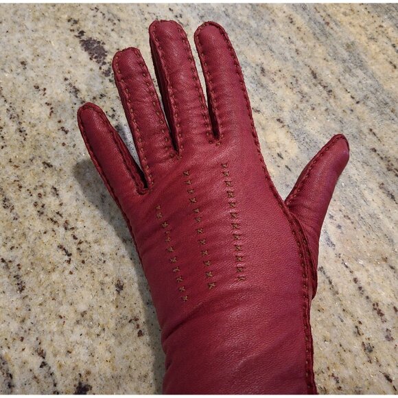 Eddie Bauer Women Size M Red Soft Leather Gloves Wool Angora Lined Top Stitching - Picture 13 of 16